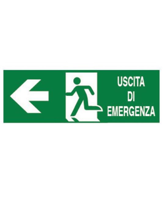 etichette adesive 'uscita di emergenza a sinistra' con simbolo e scritta