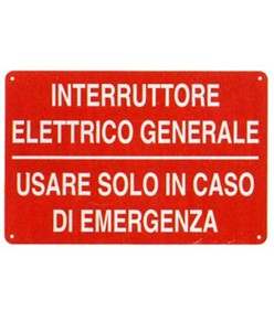 Etichetta adesiva 'interruttore elettrico generale, usare solo in caso di emergenza', formato 300 x 200 mm