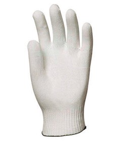 10 paia di guanti in filato di nylon colore bianco polsino elastico.