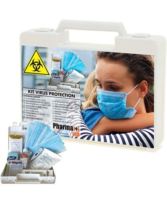 Il kit virus protection contiene il necessario per garantire in caso sospetto di febbre da virus e influenza la protezione alla persona.