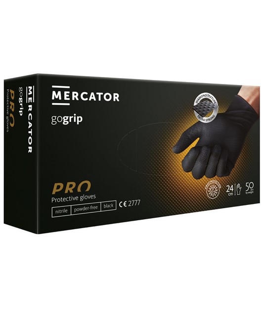 guanti monouso robusti in nitrile Mercator Gogrip black
