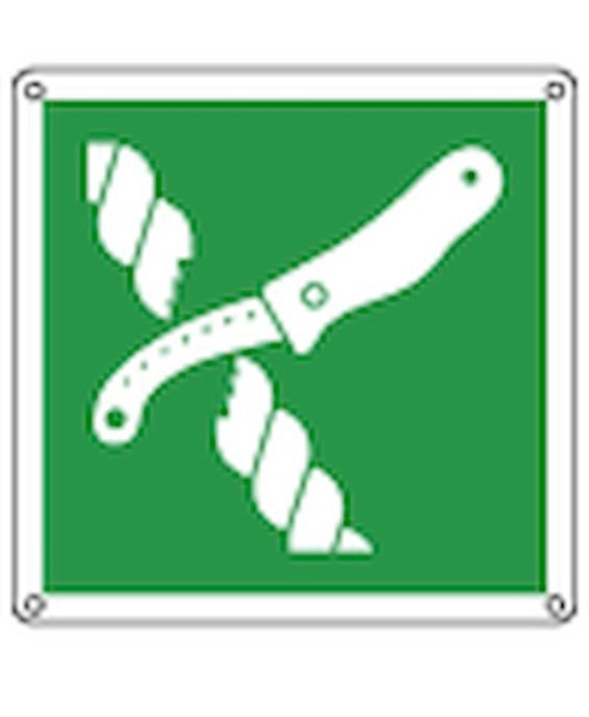 Cartello con simbolo 'coltello per zattera di salvataggio'
