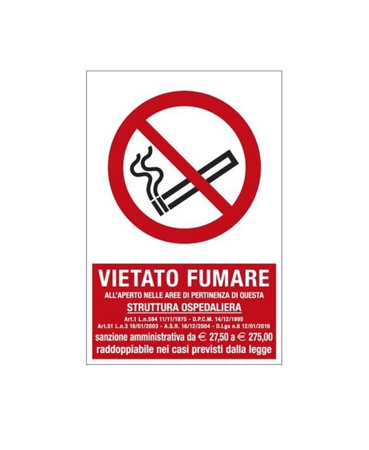 Cartello vietato  fumare all'aperto nelle aree di pertinenza di questa