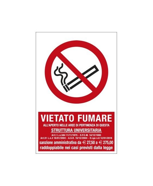 Cartello vietato  fumare all'aperto struttura universitaria