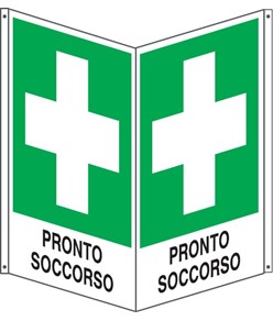 Cartello bifacciale con simbolo 'pronto soccorso'