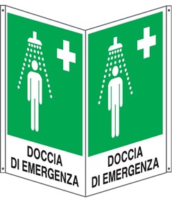 Cartello bifacciale con simbolo 'doccia di emergenza'