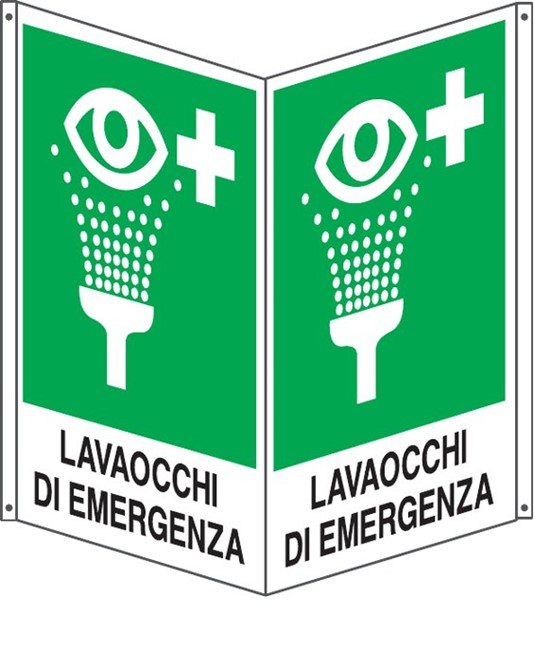 Cartello bifacciale con simbolo 'lavaocchi di emergenza'