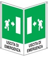Cartello bifacciale 'uscita di emergenza a destra'