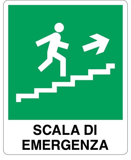 Cartello indicazione 'scala di emergenza salita destra'