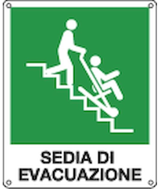 Cartello di emergenza con scritta 'sedia di evacuazione'