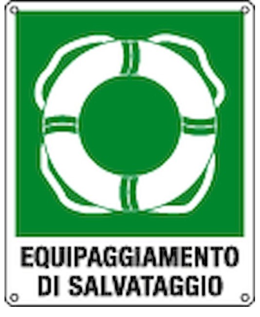 Cartello di emergenza con scritta 'equipaggiamento di salvataggio'