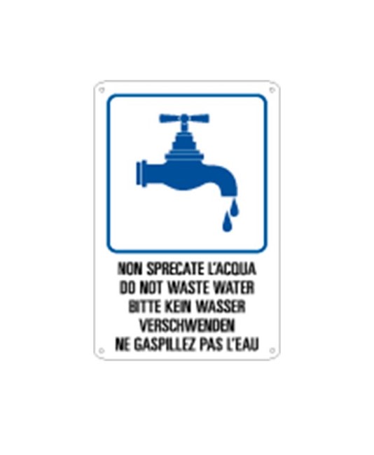 Cartello multilingue 'non sprecare l'acqua'