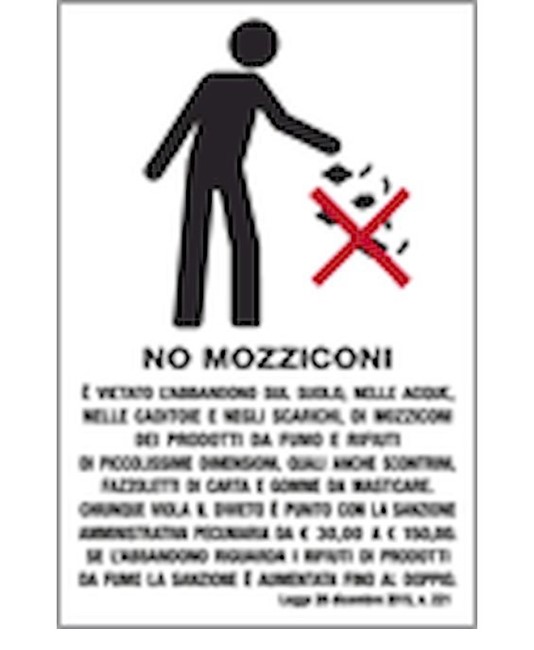 Cartello multilingue 'no mozziconi, scontrini e fazzoletti'