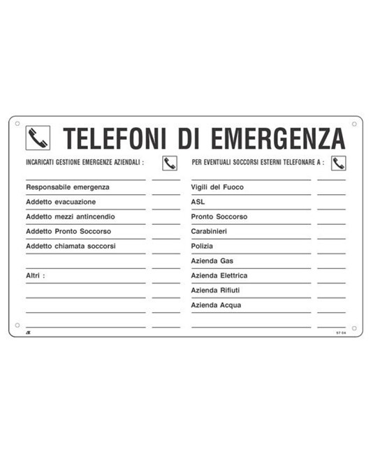 Cartello 'telefoni di emergenza"