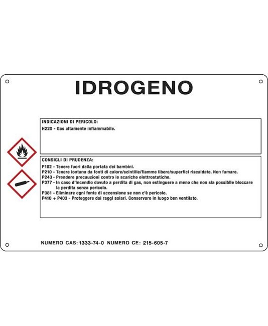 Cartello sostanza pericolosa 'idrogeno'
