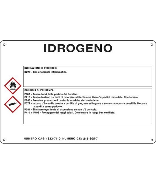 Cartello sostanza pericolosa 'idrogeno'