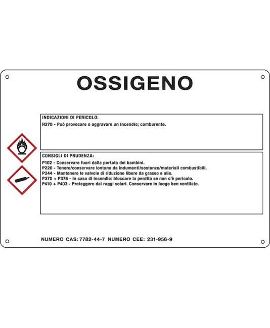 Cartello sostanza pericolosa 'ossigeno'