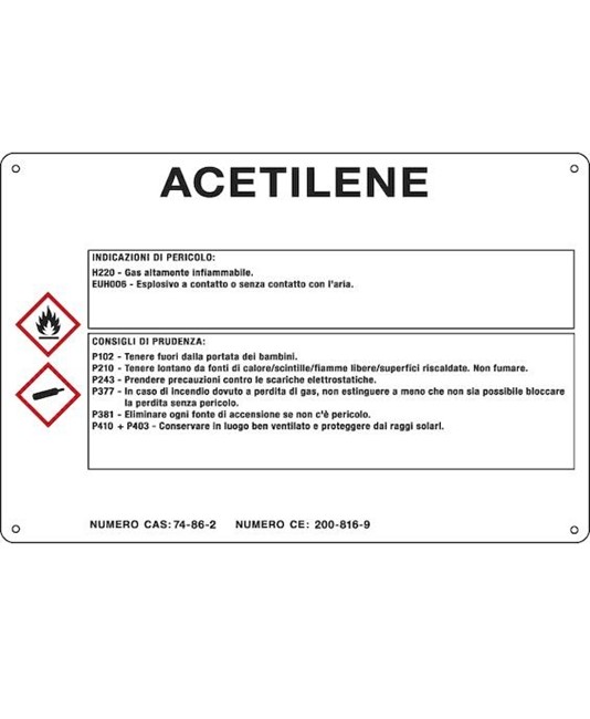 Cartello sostanza pericolosa 'acetilene'
