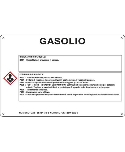 Cartello sostanza pericolosa 'gasolio'
