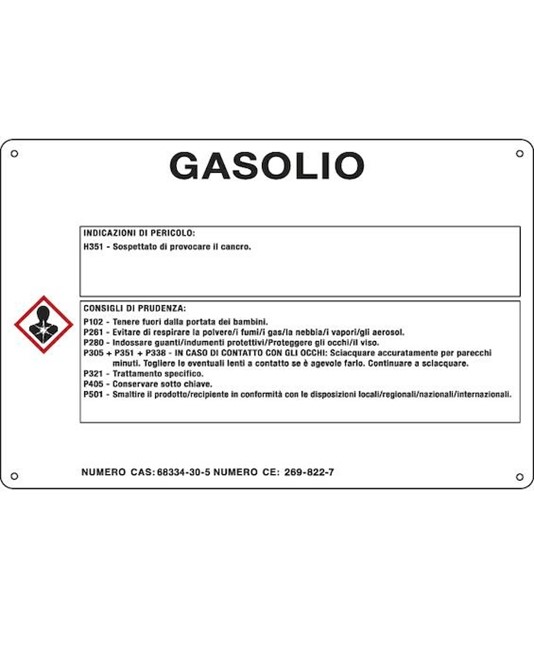 Cartello sostanza pericolosa 'gasolio'