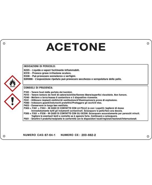 Cartello sostanza pericolosa 'acetone'