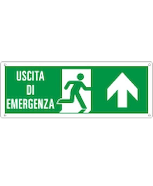 Cartello con scritta 'uscita di emergenza avanti'