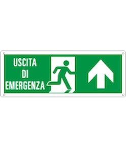 Cartello con scritta 'uscita di emergenza avanti'