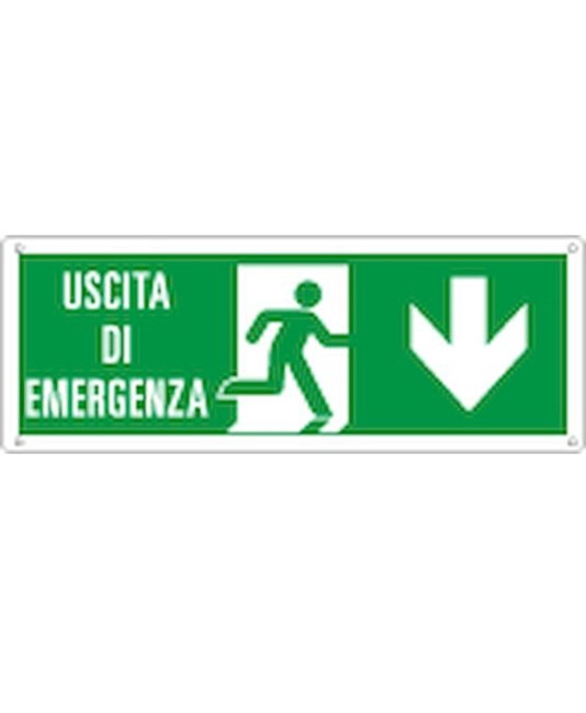 etichette adesive simbolo 'uscita di emergenza indietro' con scritta
