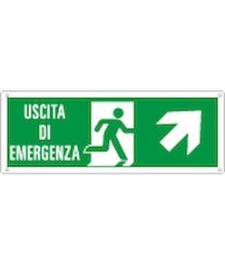 Cartello con scritta 'uscita di emergenza avanti/destra'