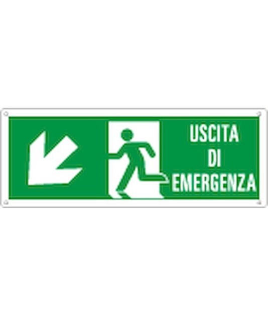 Cartello con scritta 'uscita di emergenza indietro/sinistra'
