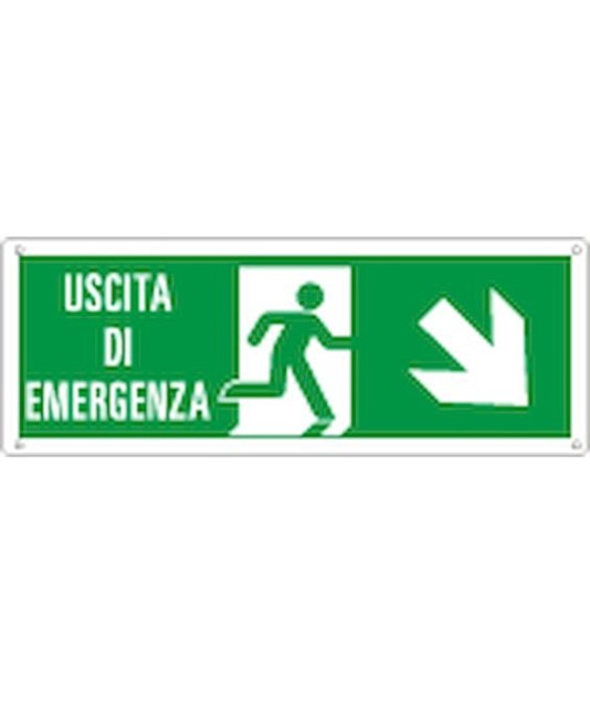 Cartello con scritta 'uscita di emergenza indietro/destra'