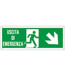 Cartello con scritta 'uscita di emergenza indietro/destra'