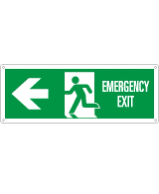 etichette adesive scritta 'emergency exit' con freccia a sinistra