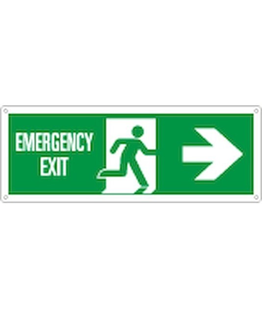 Cartello con scritta 'emergency exit destra'