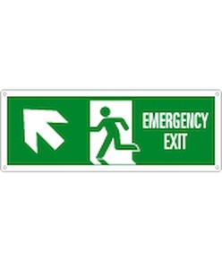 Cartello con scritta 'emergency exit avanti/sinistra'