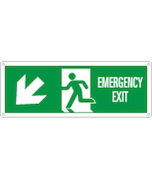 Cartello con scritta 'emergency exit indietro/sinistra'