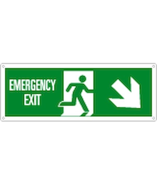 Cartello con scritta 'emergency exit indietro/destra'