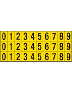 adesivi con serie di numeri in nero su sfondo giallo
