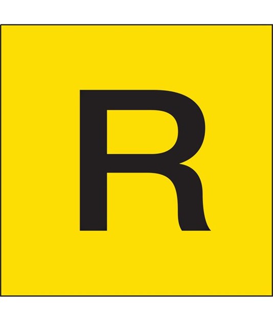 Cartello in alluminio con fondo giallo e lettera nera "R" - Dim: 40x40cm