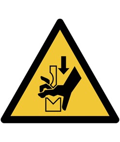 Cartello pericolo  schiacciamento mani tra pressa e utensili