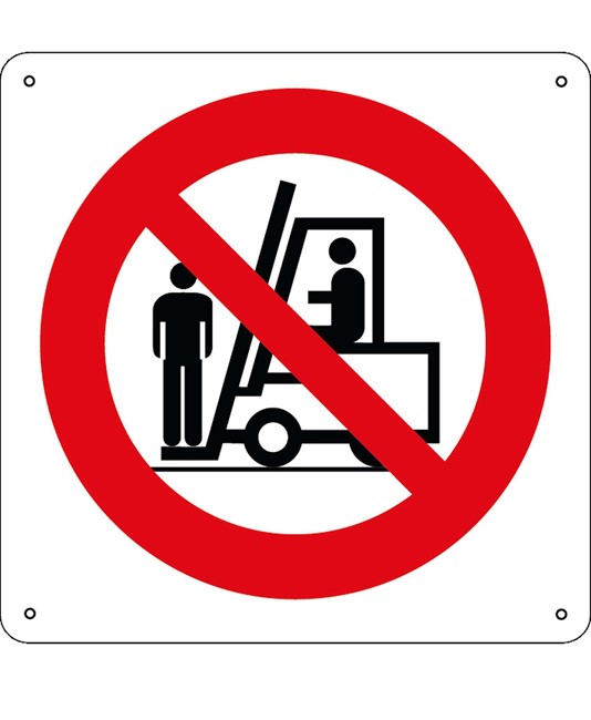 Cartello vietato  salire sulle forche dei carrelli elevatori