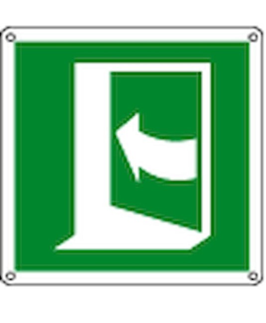 Cartello di emergenza con simbolo 'apertura a spinta a sinistra'