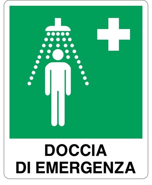 etichette adesive  con scritta e simbolo 'doccia di emergenza'