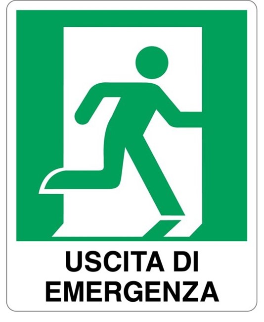 etichette adesive "uscita di emergenza a destra" con scritta