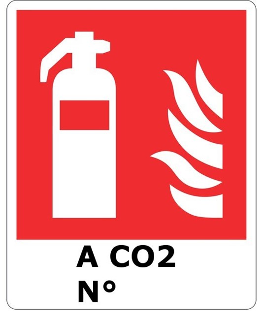 etichette adesive simbolo estintore con scritta 'a CO2 N°'
