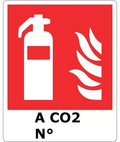 etichette adesive simbolo estintore con scritta 'a CO2 N°', formato 160 x 210 mm