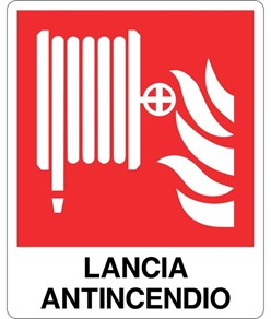 etichette adesive 'lancia antincendio' F002 con simbolo e scritta