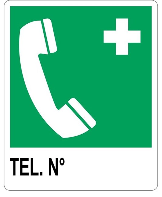 etichette adesive 'telefono di emergenza' con scritta, formato 160 x 210 mm