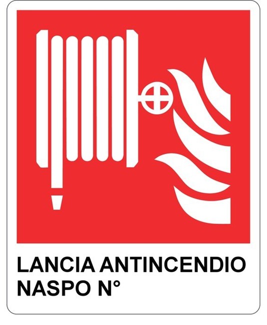 Cartello antincendio con scritta 'lancia antincendio naspo n°'