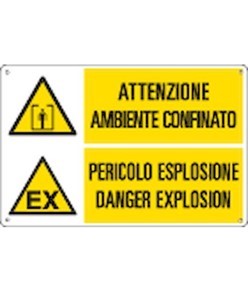 Cartello 'attenzione ambiente confinato pericolo esplosione danger explosion'